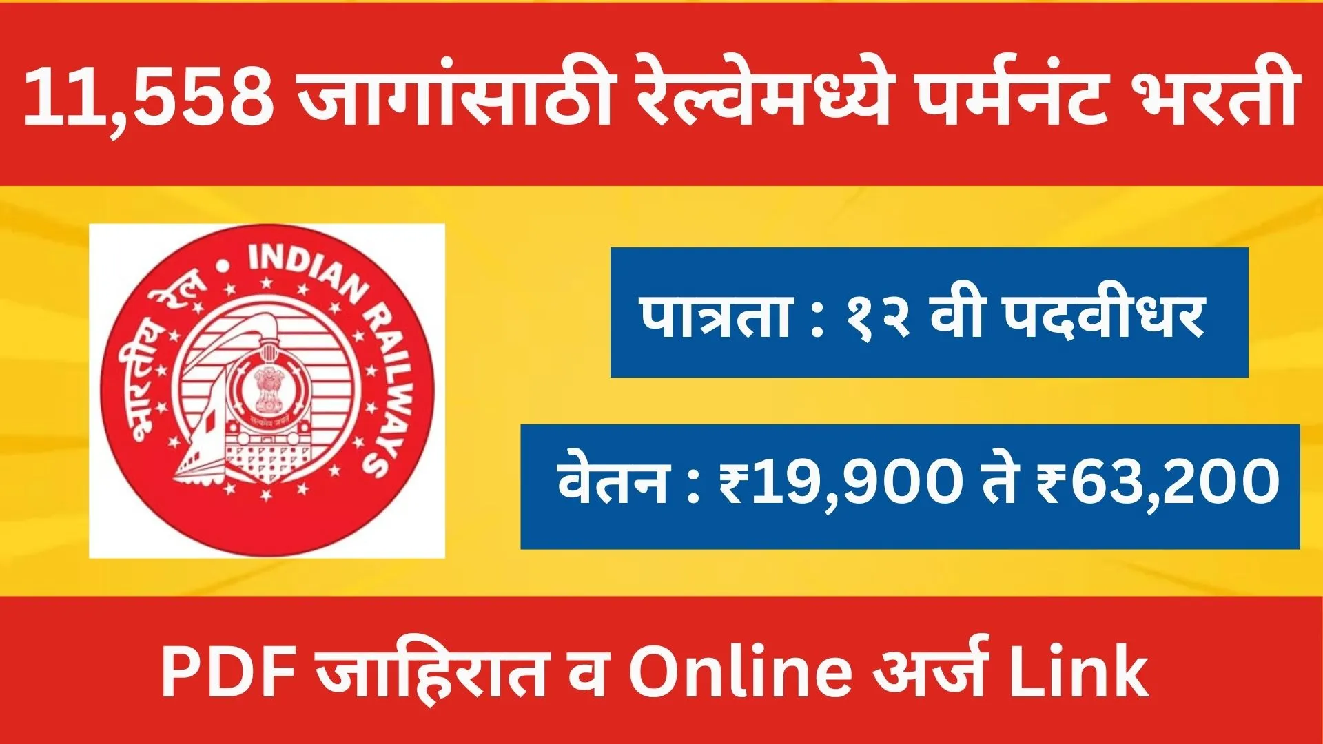 11,558 जागांसाठी रेल्वे मध्ये पर्मनंट भरती । RRB NTPC Recruitment 2024 Cum Ticket Clerk Jobs